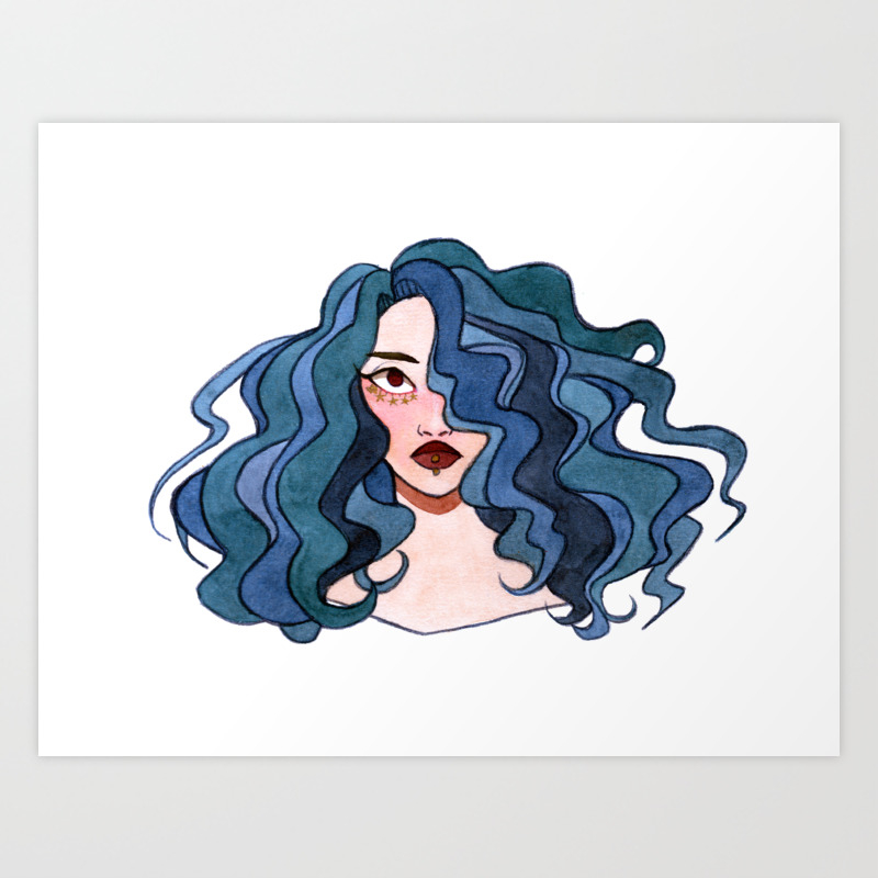 Mermaid Hair Girl Waterrcolor Art Print By Pandepon Society6