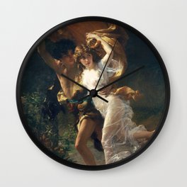 The Storm by Pierre-Auguste Cot 1880 Painting Couple in the Forest Wall Clock