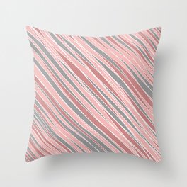 Striped-pattern, pink, grey, simple, minimal, minimalist, lined-pattern, stripe, modern, trendy, basic, digital, pattern, abstract, lines, line, line-art, jewel-color, Throw Pillow