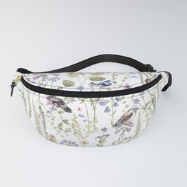 Hand Painted Watercolor Wildflowers And Birds Meadow Fanny Pack