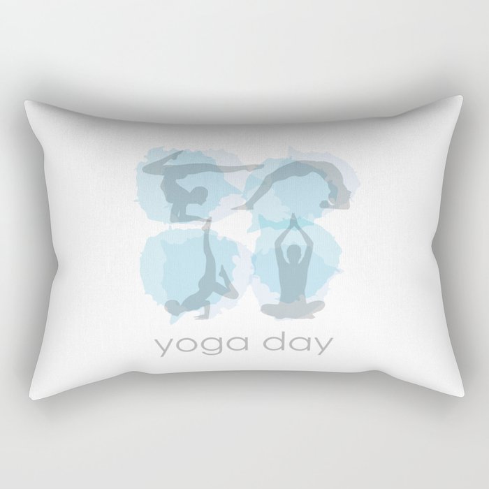 Yoga day workout silhouettes on watercolor paint splashes	 Rectangular Pillow