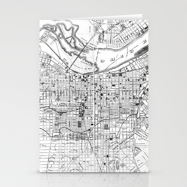 Vintage Map of Louisville Kentucky (1873) BW Stationery Cards