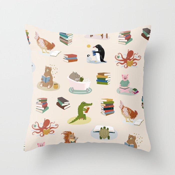 Animal Readers Throw Pillow