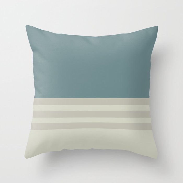 Blue-Green Beige Tan Horizontal Stripe Pattern 2021 Color of the Year Aegean Teal and Accent Shades Throw Pillow