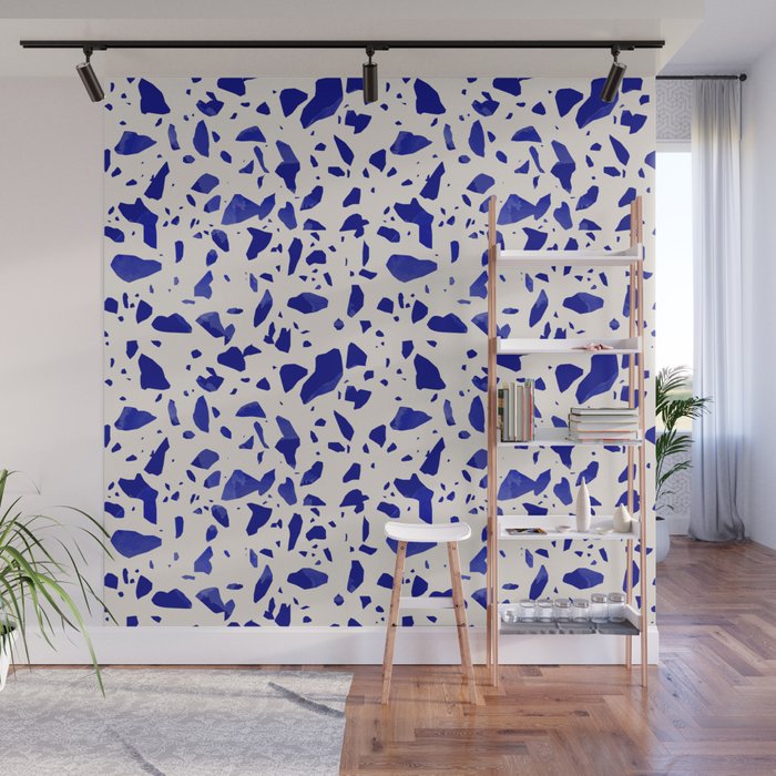 Blue terrazzo flooring seamless pattern with colorful marble rocks Wall Mural