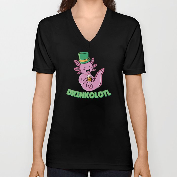 Drinkolotl St Patricks Day Axolotl Pun Beer V Neck T Shirt