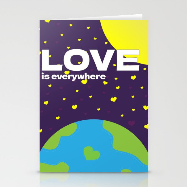 Love is everywhere. Planet with heart stars Stationery Cards