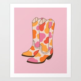 Western Cowgirl Boots Cute Pink Cowboy Art Print
