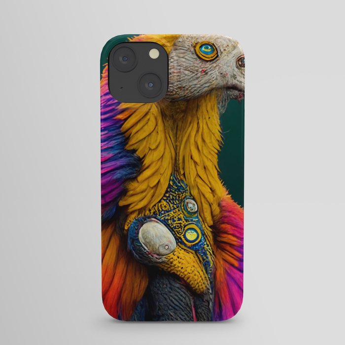 A fantasy portrait of an unusual bird in a fairy-tale elfin forest. Fabulous flower garden and cute fantasy birds. Concept of a colorful magic bird. iPhone Case
