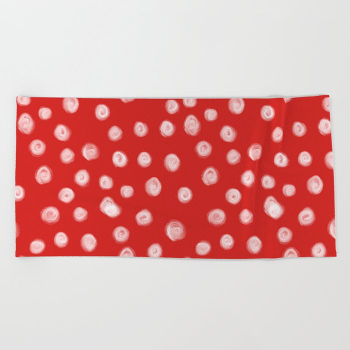 Basic red and white dots love valentines day minimal polka dot pattern Beach Towel