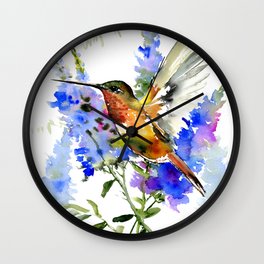 Alen's Hummingbird and Blue Flowers, floral bird design birds, watercolor floral bird art Wall Clock | Blueorange, Watercolor, Cutebird, Tropical, Birdprint, Brightcolors, Birds, Birdsandflowers, Birdartwork, Floridadesign 