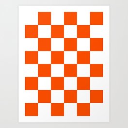 Large Checkered - White and Dark Orange Art Print | Checkerboard, Pattern, White, Checkered, Squares, Graphicdesign, Darkorangecheckered, Orangecheckered, Digital, Whitecheckered 