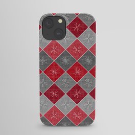 Red Gray Atomic Age Starburst Check iPhone Case