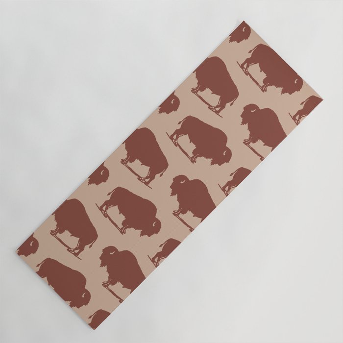 Buffalo Bison Pattern Brown and Beige Yoga Mat