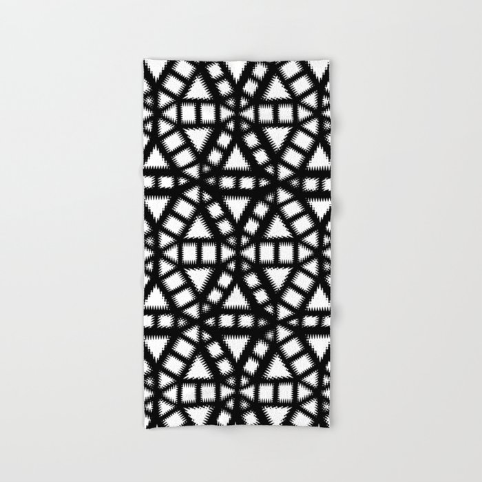 Black and White Pinwheel Pattern Illustration - Digital Geometric Artwork Hand & Bath Towel
