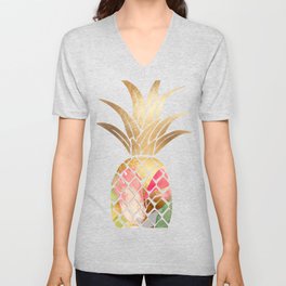 Watercolor Gold Pineapple V Neck T Shirt