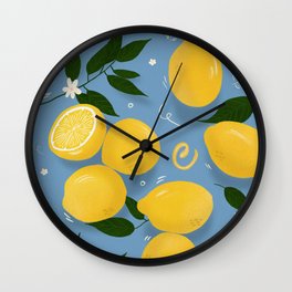Lemons Citrus Art Print - Blue Wall Clock | Summerfruits, Digital, Citrusillustration, Lemons, Summerprint, Gabimaksimov, Blue, Lemonart, Summerillustration, Fresh 
