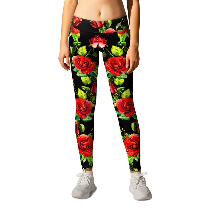 Black leggings with best sale roses