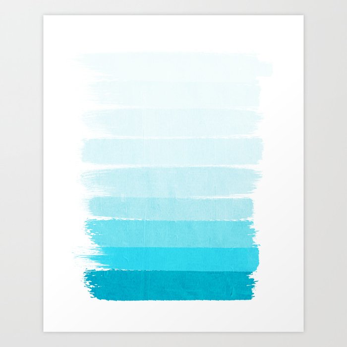 Isla - Ombre Brushstroke - Blue Turquoise, Bright, Summer, Tropical, Beach Ocean Art Print