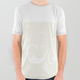 White Floral Curls Lace Horizontal Split on Cream Off-White All Over Graphic Tee