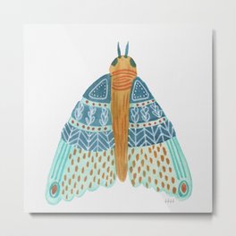 Watercolor Teal Moth/ Day 27/ Butterfly Art Metal Print