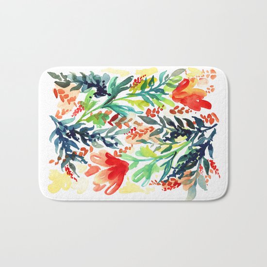 Watercolor Floral Bath Mat
