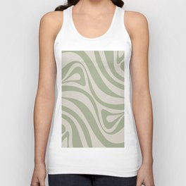 New Groove Retro Swirl Abstract Pattern in Sage and Beige Unisex Tank Top