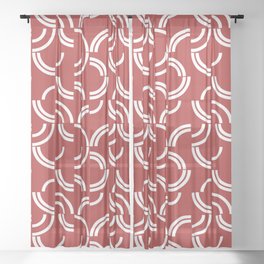 White curves on red background Sheer Curtain