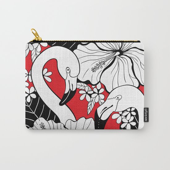Flamingos and tropical flowers and leaves Carry-All Pouch