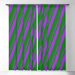 [ Thumbnail: Dark Orchid & Green Colored Lined/Striped Pattern Blackout Curtain ]