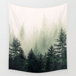 Foggy Pine Trees Wall Tapestry
