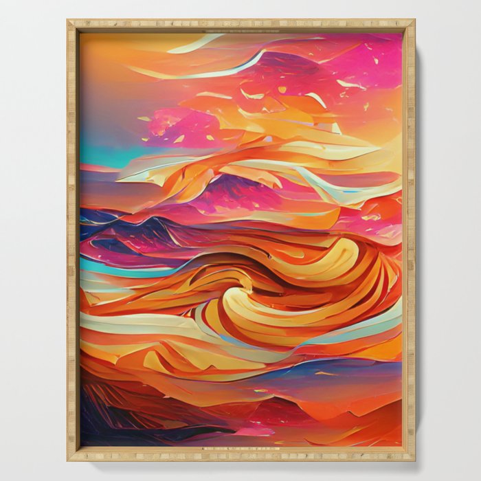 ultra colorful, swirly landscape Serving Tray