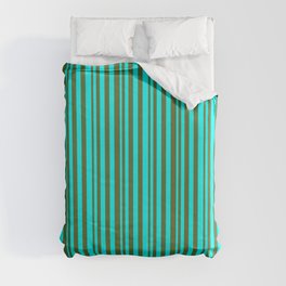 [ Thumbnail: Cyan and Dark Olive Green Colored Lined/Striped Pattern Duvet Cover ]