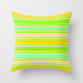[ Thumbnail: Green, Chartreuse, Yellow & Tan Colored Stripes/Lines Pattern Throw Pillow ]