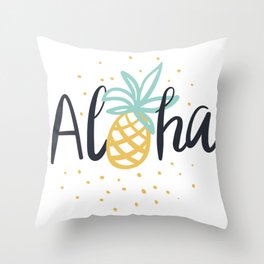 Aloha lettering and pineapple Throw Pillow