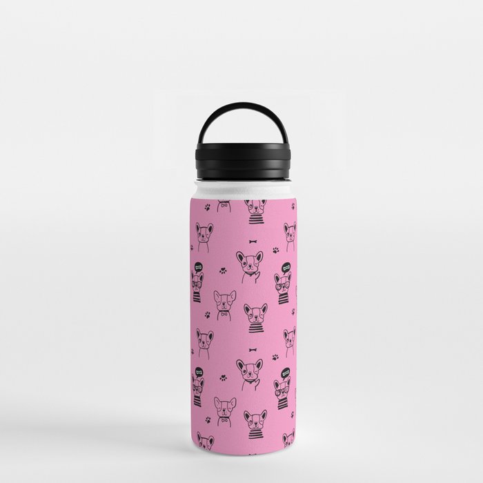Pink and Black Hand Drawn Dog Puppy Pattern Water Bottle