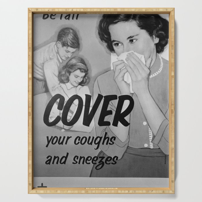 Cover Your Coughs and Sneezes: Retro Virus Awareness Poster Serving Tray