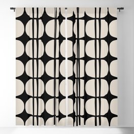 Mid Century Modern Geometric Pattern 157 Mid Mod Black and Linen White Blackout Curtain