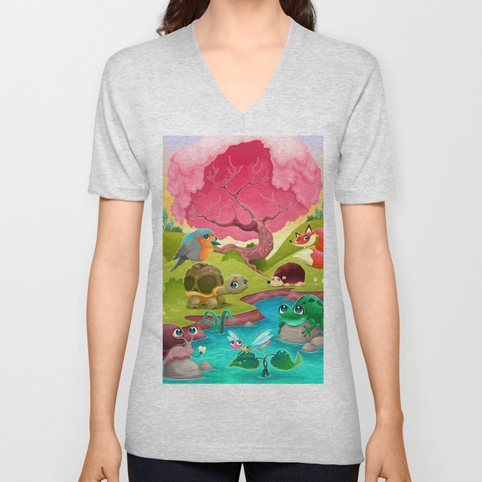 Group of cute animals in the countryside V Neck T Shirt