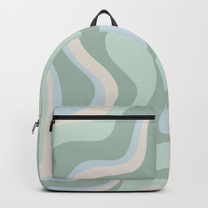 Retro Liquid Swirl Abstract Pattern Celadon Mint Green Baby Blue Beige  Backpack