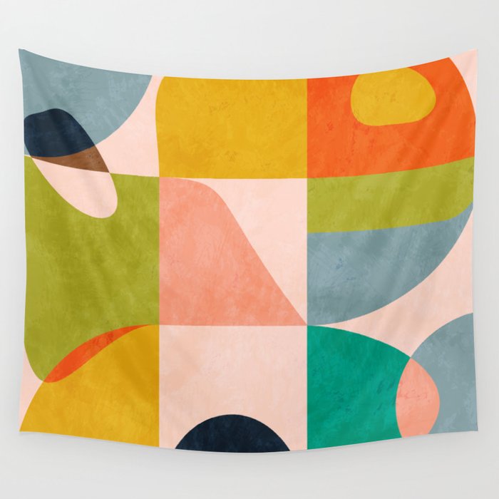 mid century abstract shapes spring I Wall Tapestry