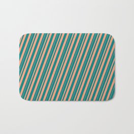 [ Thumbnail: Teal and Light Salmon Colored Pattern of Stripes Bath Mat ]