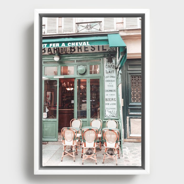 Paris Cafe Mint Green Photography Framed Canvas