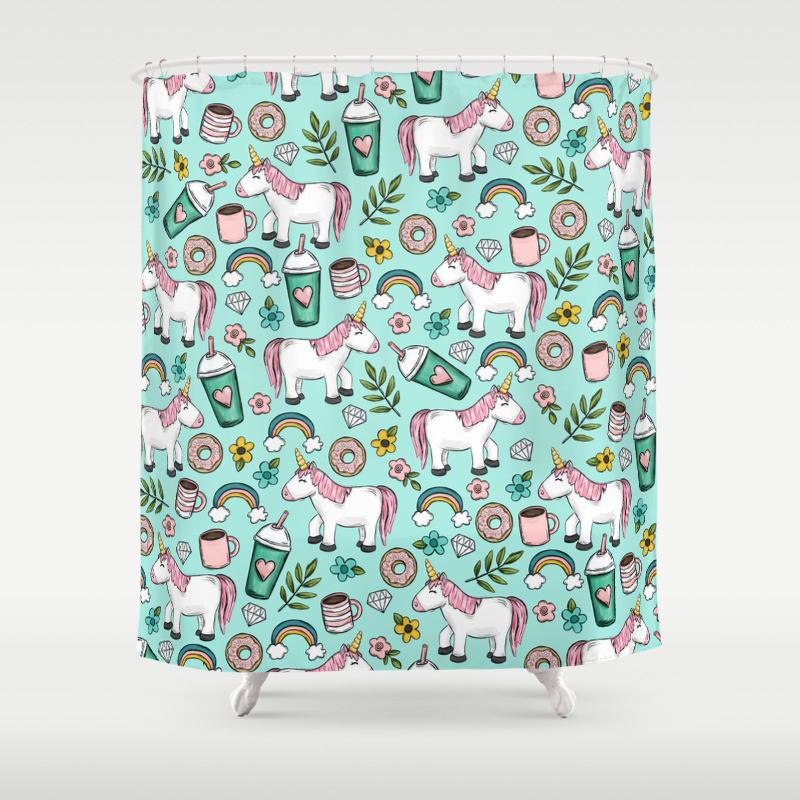 Unicorn Emoji Art Print Frappuccino Donuts Blue And Pink Girl