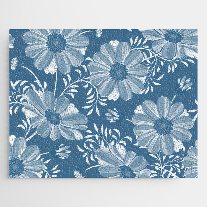 Floral Flourish in Teal Jigsaw Puzzle