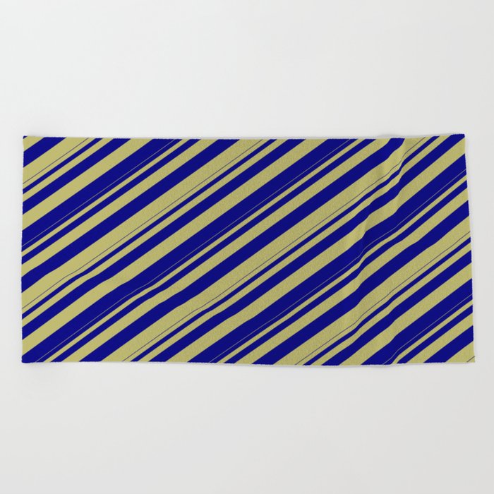 Dark Khaki and Blue Colored Lines Pattern Beach Towel
