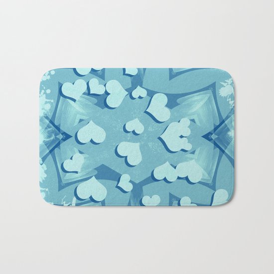 Grunge floating hearts in blue Bath Mat