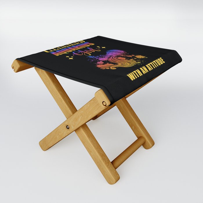 Warning Aquarius Girl with Attitude Folding Stool