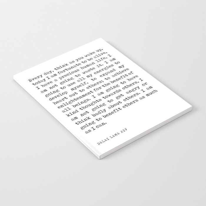 Think as you wake up - Dalai Lama Quote - Literature - Typewriter Print Notebook