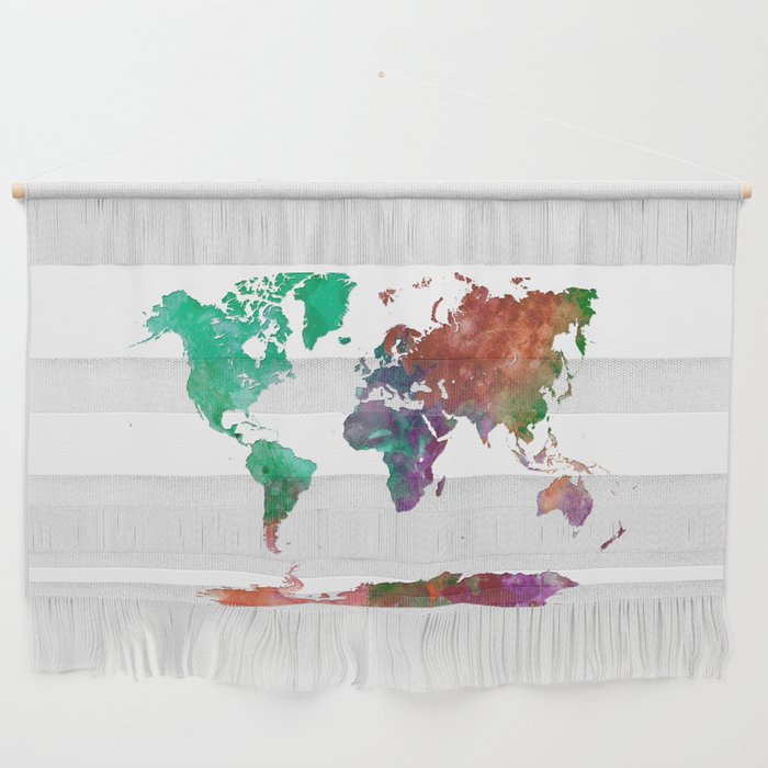 multicolored watercolor world map Wall Hanging